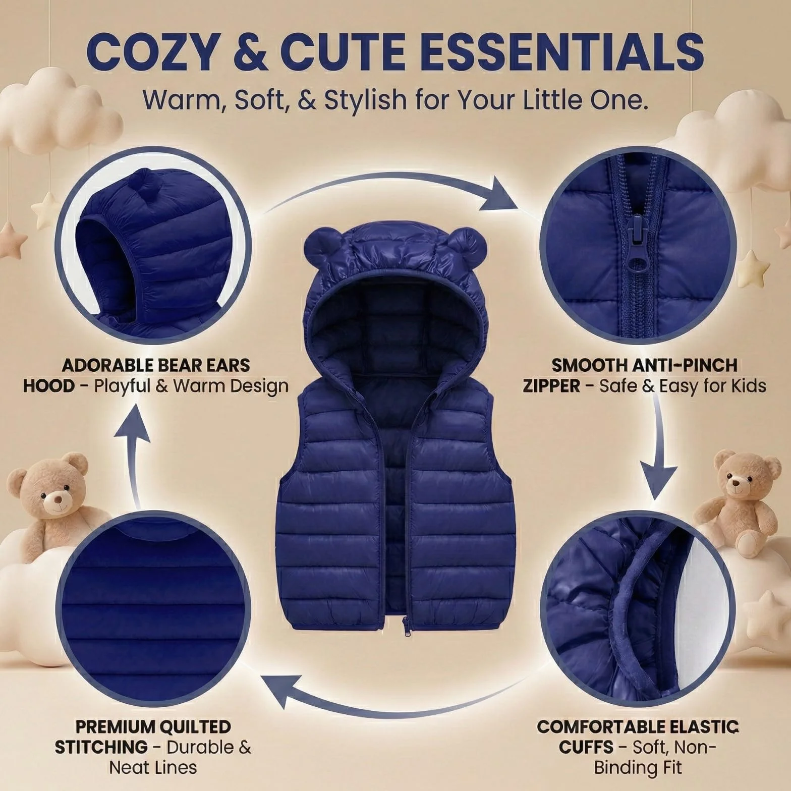 JiAmy Smanicato Leggero Bambina Bambino, Gilet Invernale Giacca per Bambini