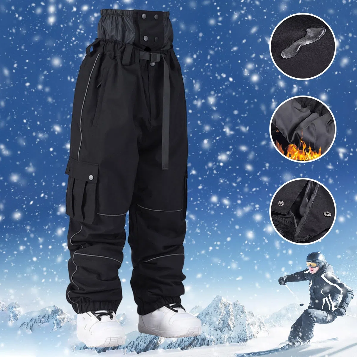 Sunnyuk Salopette Sci Uomo Salopette Sci Impermeabile Tuta Montagna Elasticizzati Pantalone Termici da Neve Pantaloni Snowboard Taglie Forti Invernale Curvy
