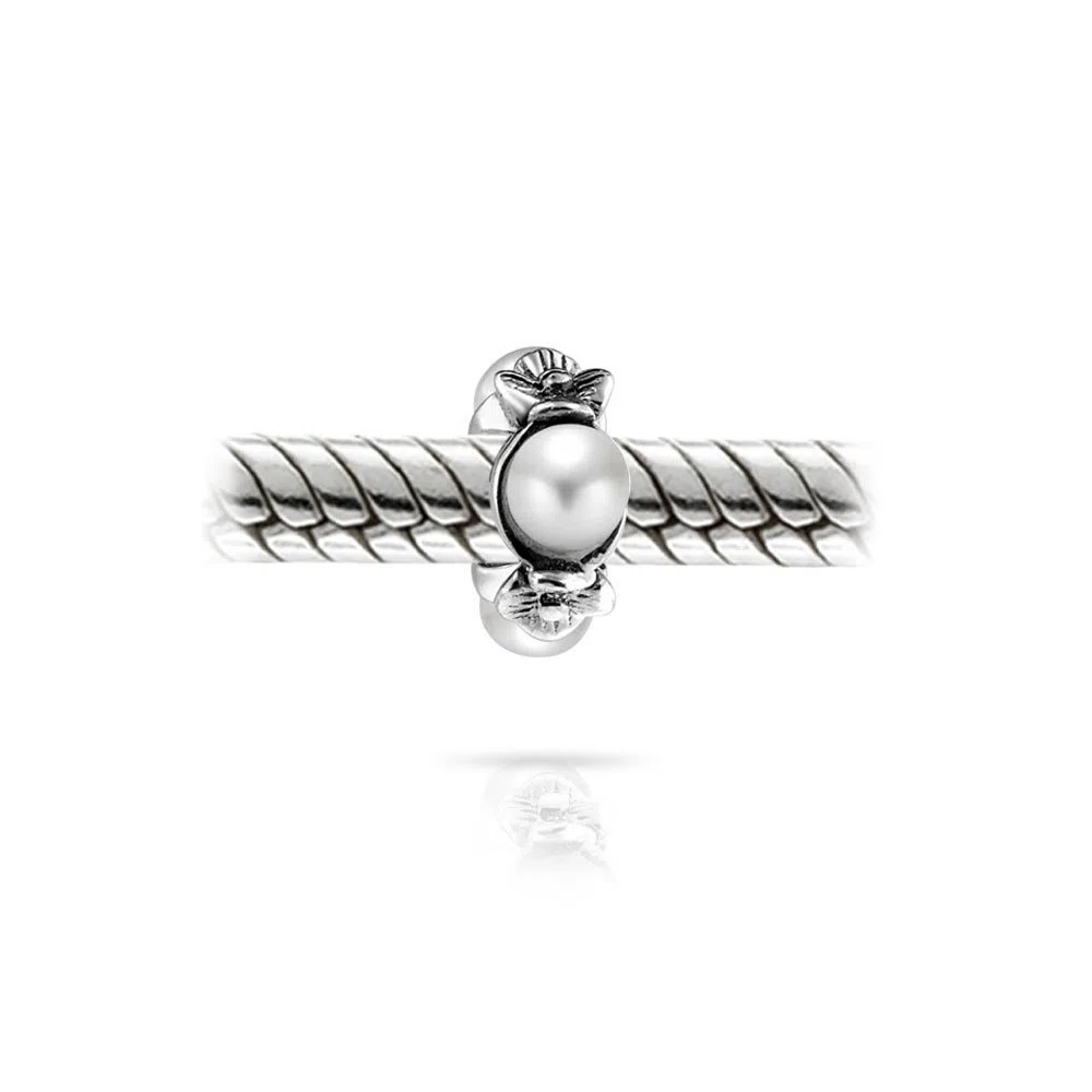 Bling Jewelry Perla Bianca Simulazione Fiore Sottile Distanziatore Charm Per Donne Adolescenti .925 Argento Adatto A Bracciale Europeo