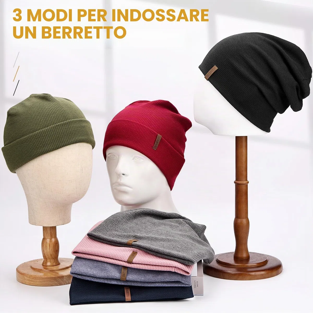 HAMUNI Berretto da donna Slouch, berretto da uomo, elastico, morbido, comodo, in jersey, classico, alla moda, perfetto per primavera, autunno e inverno