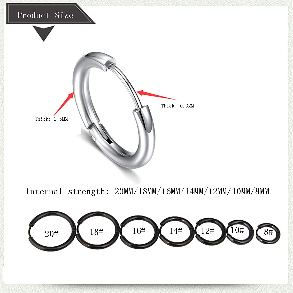 7 paia di orecchini a cerchio in acciaio inossidabile, anelli nasolabiali, accessori per orecchini a cerchio cartilagineo maschio e femmina 8mm 10mm 12mm 14mm 16mm 18mm 20mm