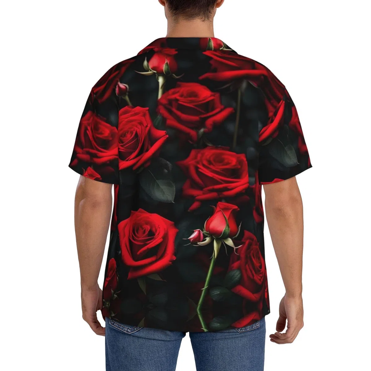 Camicie da uomo con fiori di rosa, stili classici hawaiani e cubani, abbigliamento casual e da vacanza, camicie a maniche corte da uomo con bottoni