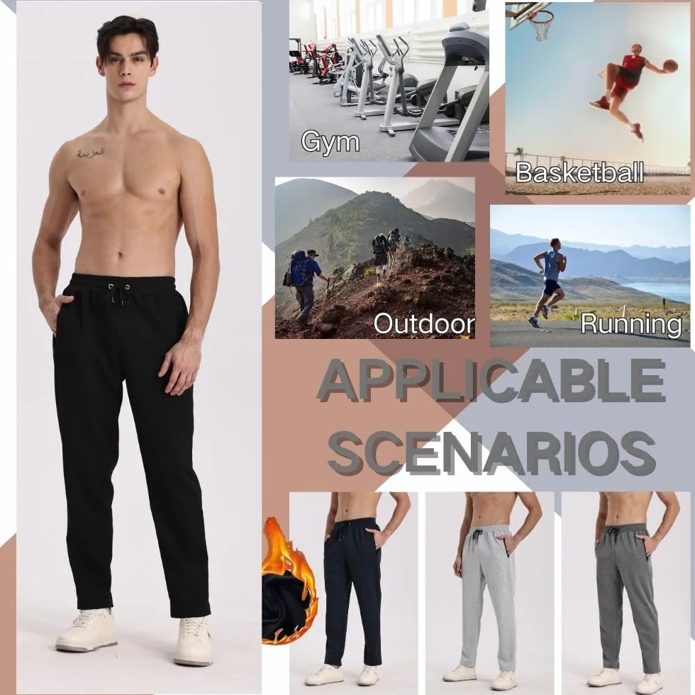 Pantaloni da jogging da uomo, confezione da 3, da jogging, da uomo, sportivi, con cerniera, traspiranti e flessibili