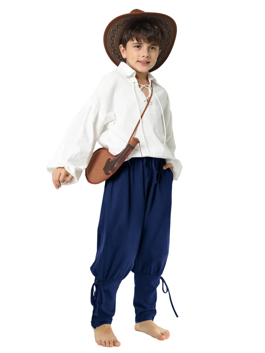 Haloumoning Pantaloni medievali per bambini, con lacci, per cosplay, per il tempo libero