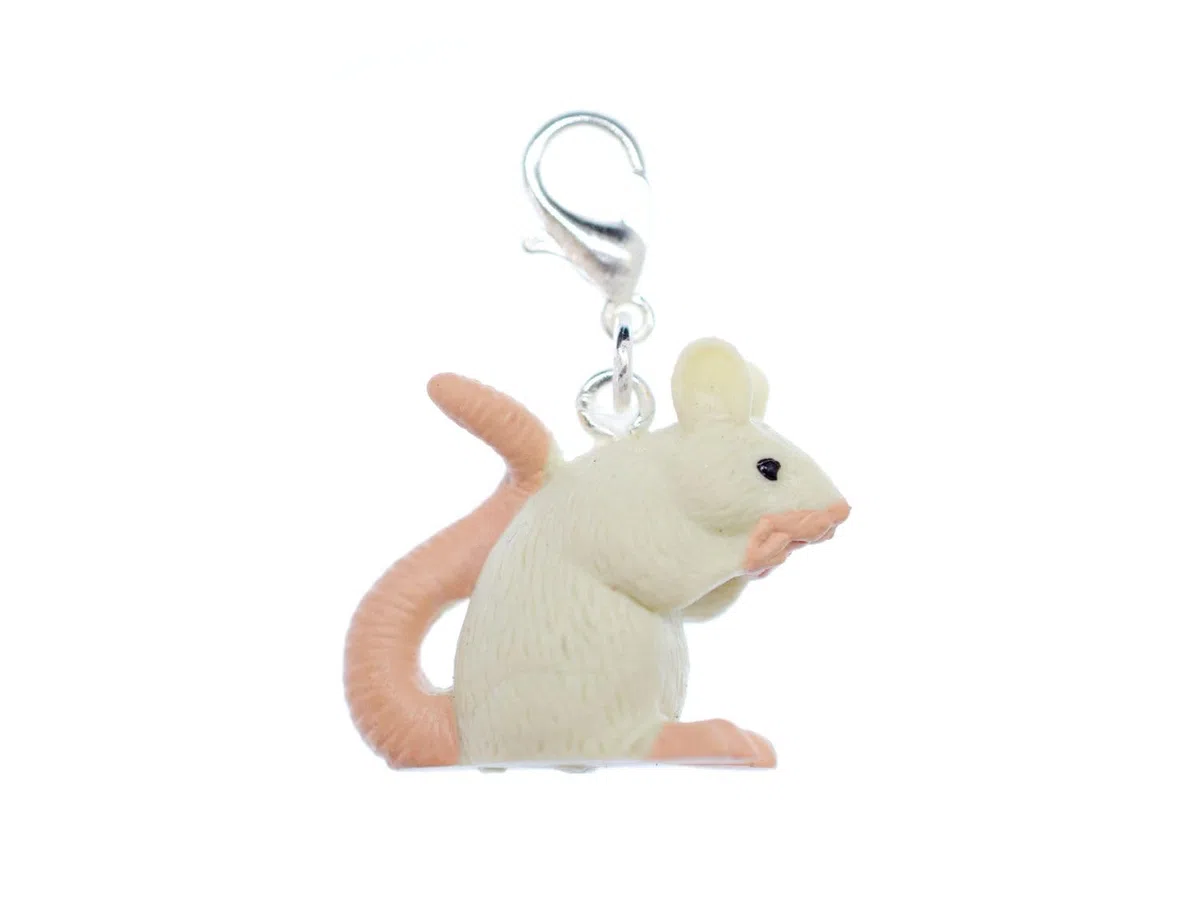 Miniblings del Mouse Ratto Fascino Pet Ratto roditore Bianco Gomma - Ciondolo Collana di Gioielli in Argento Fatti I - Braccialetto di Fascino - Pendente per Il Braccialetto