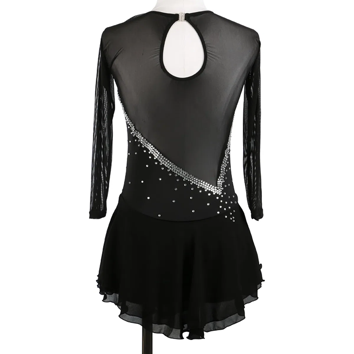 Vestito da Pattinaggio Artistico Ghiaccio Donna Skater Abito da Ballo con Strass Body da Danza Classica Balletto(Size:3XL,Color:Nero)