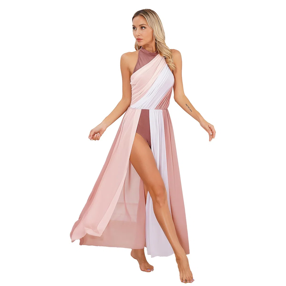 Freebily Abito da Ballo Latino Lirico Contemporaneo Donna Strass Leotards da Danza Classica Moderna Ballerina Senza Maniche Vestito da Danza Samba Rumba Salsa Ginnastica