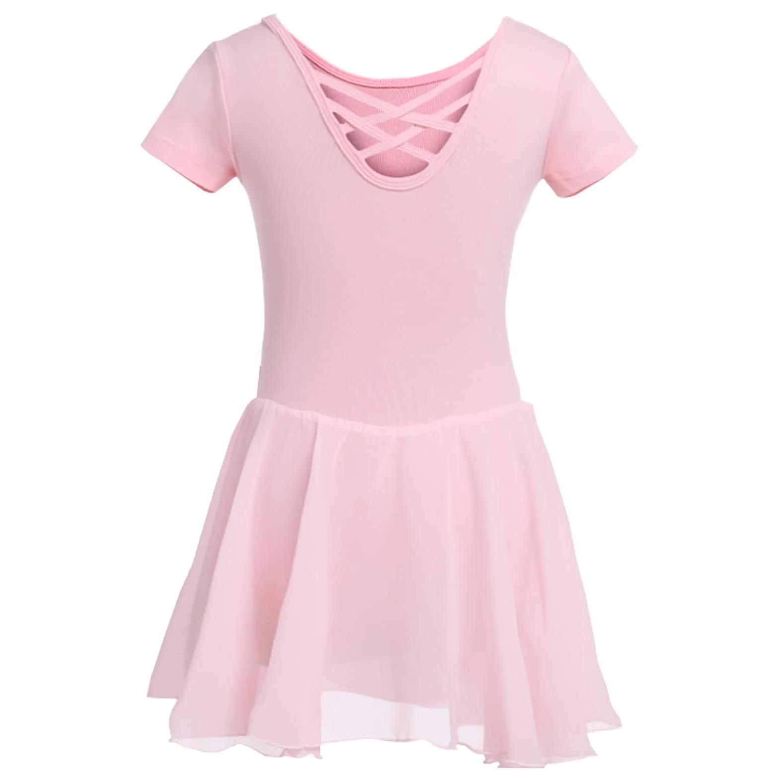 Ragazza Vestito da Balletto Danza Tutu Corpo Ginnastica Cotone Manica Corta con Chiffon Gonna
