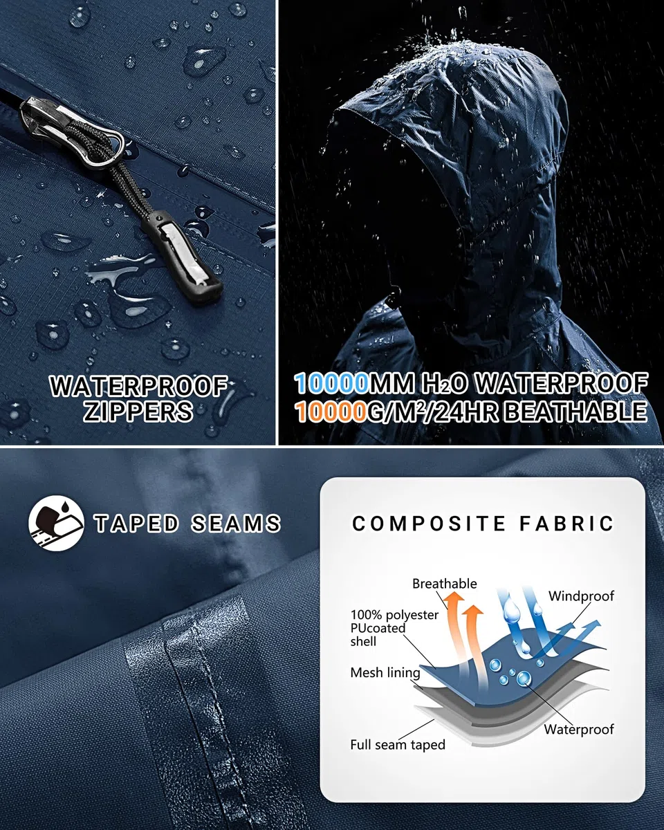 Outdoor Ventures Giacca impermeabile da donna, 10000 mm, leggera, foderata, impermeabile, impermeabile, impermeabile, impermeabile, con cappuccio