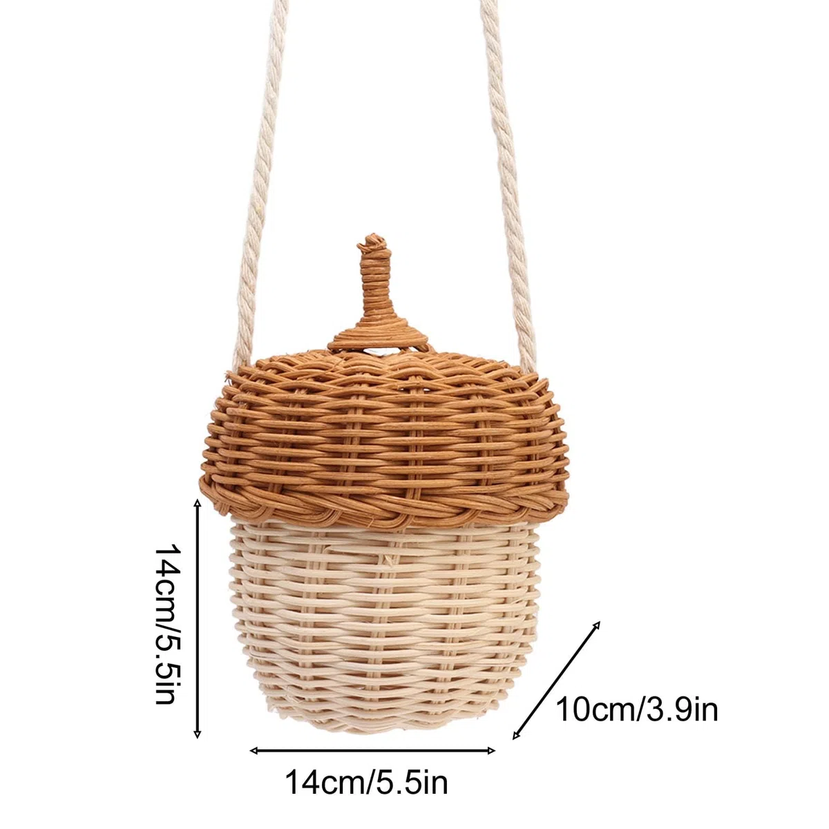 Borsa a Tracolla Intrecciata in Rattan, Fatta a Mano, a Forma di Ghianda, per Bambini (Borsa a Tracolla Piccola)