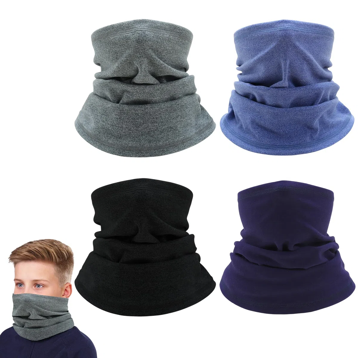 EUPSIIU 4 Pezzi Sciarpa Bambini Scaldacollo, Multifunzione Bandana Tubolare Maschera, Scaldacollo Termico Invernale per Ciclismo Sport All'Aria Aperta Ragazze e Ragazzi
