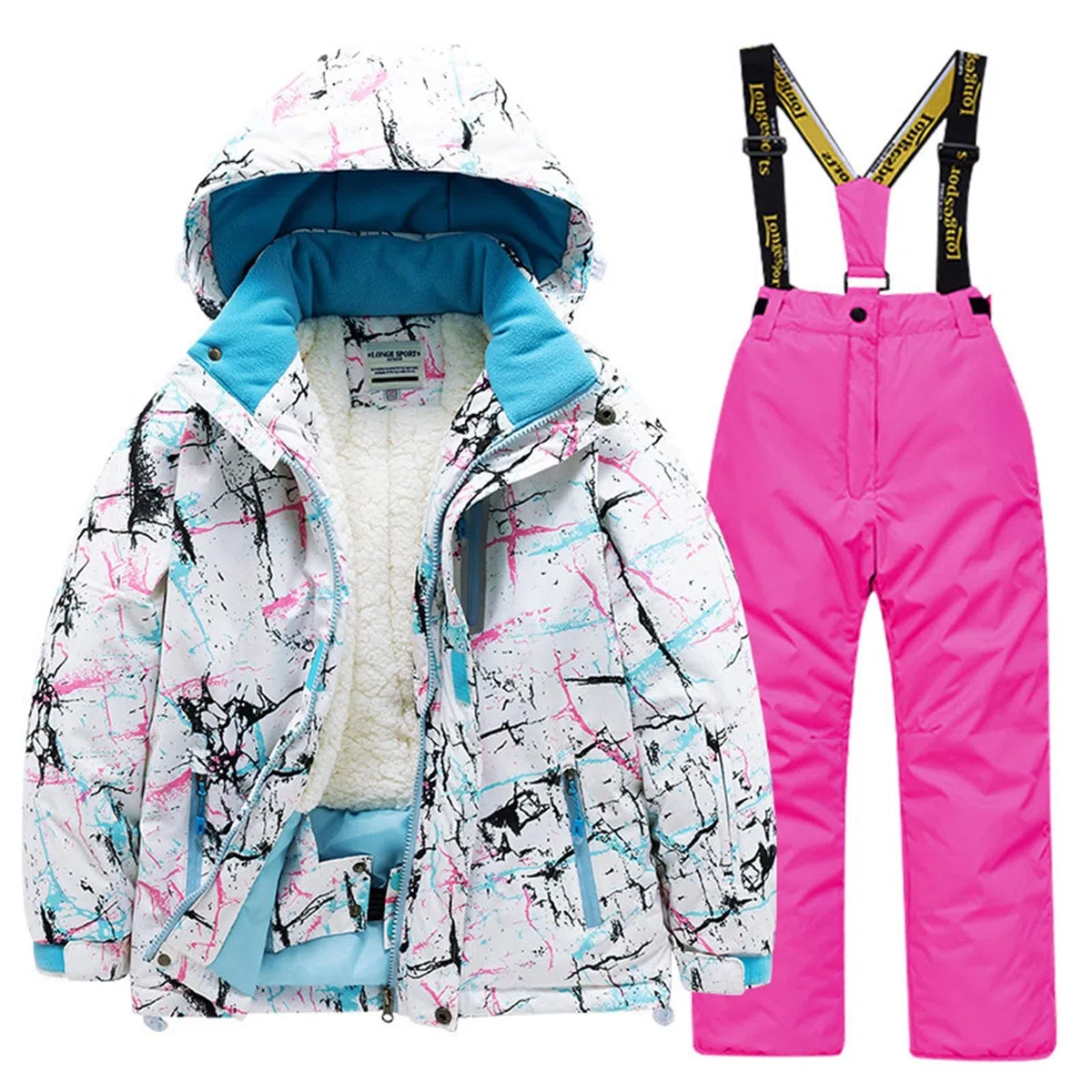 KHIRVWL Completo Sci Bambino Stampa Mimetica per Ragazzi Tuta da Sci Termica Inverno Calda Neve Antivento Tuta Invernale con Muta Sfoderabile Outdoor Softshell Snowboard