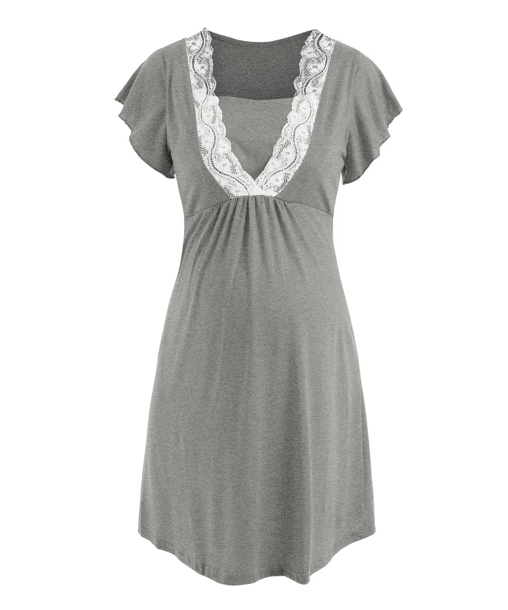 SHEKINI Camicia da Notte Premaman Donna Manica Corta Abbigliamento maternità Confortevole per Il Post Parto