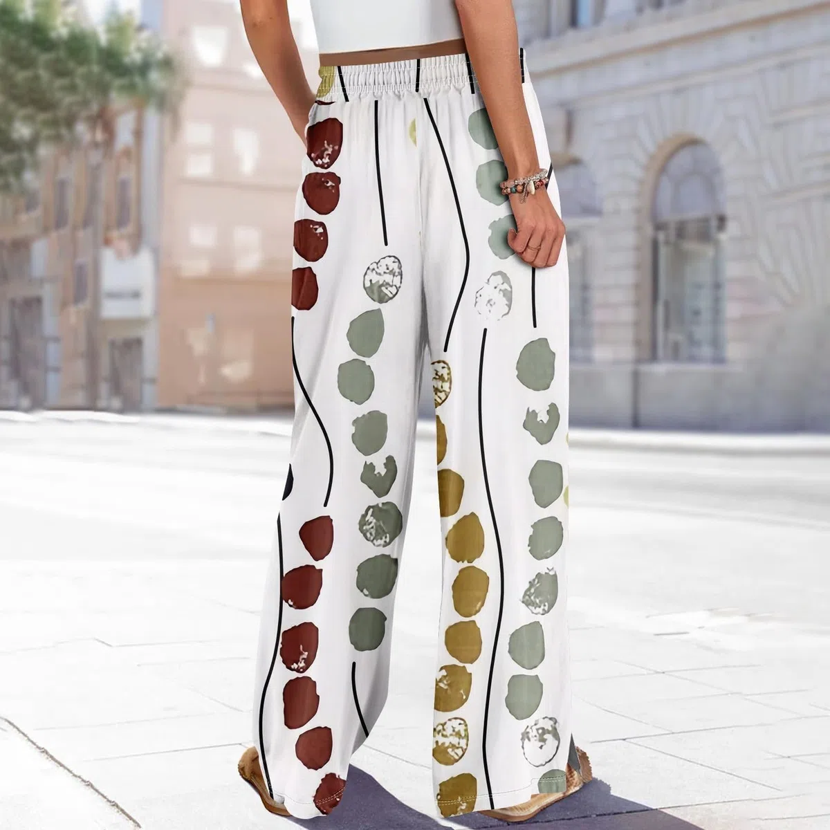 Petite - Pantaloncini da spiaggia a vita alta, a gamba larga, da donna, estivi, in morbido misto lino, per passeggiate in resort e mare