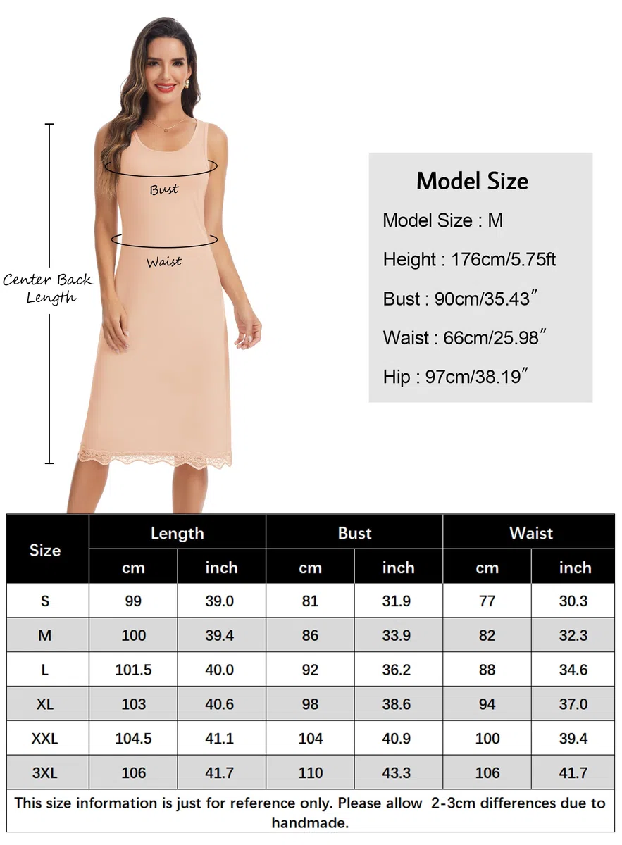 Lovasy Sottoveste Donna Lunga con Pizzo Sottovesti in Modal Senza Maniche Sexy Camicia da Notte con Spalla Larga Sottoveste Gonna Elegante Modellante Antistatica