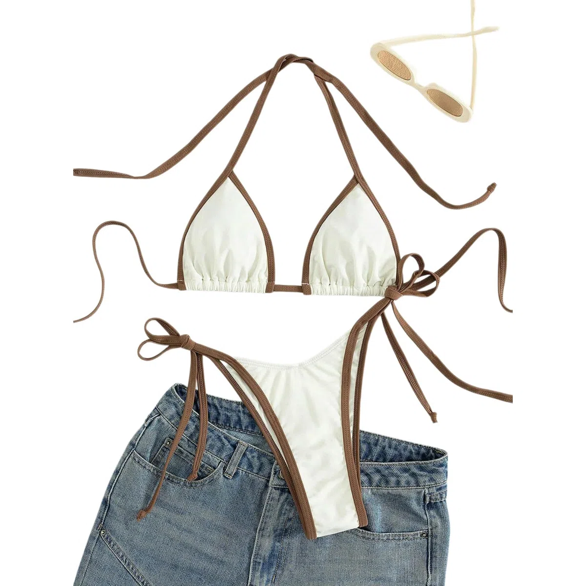 Costume Donna Nero Bianco Contrasto Bikini Halter Collo, Alta Taglio Tanga Due Pezzi Costumi da Bagno, Sexy Mini Bagno per La Spiaggia Piscina Vacanza-yellowgreen-s