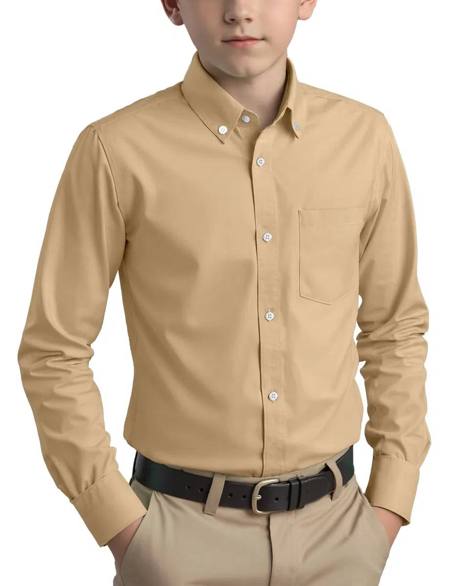 Spring&Gege Ragazzi Camicia a Manica Lunga in Twill di Cotone con Bottoni per Bambini (5-14 Anni)