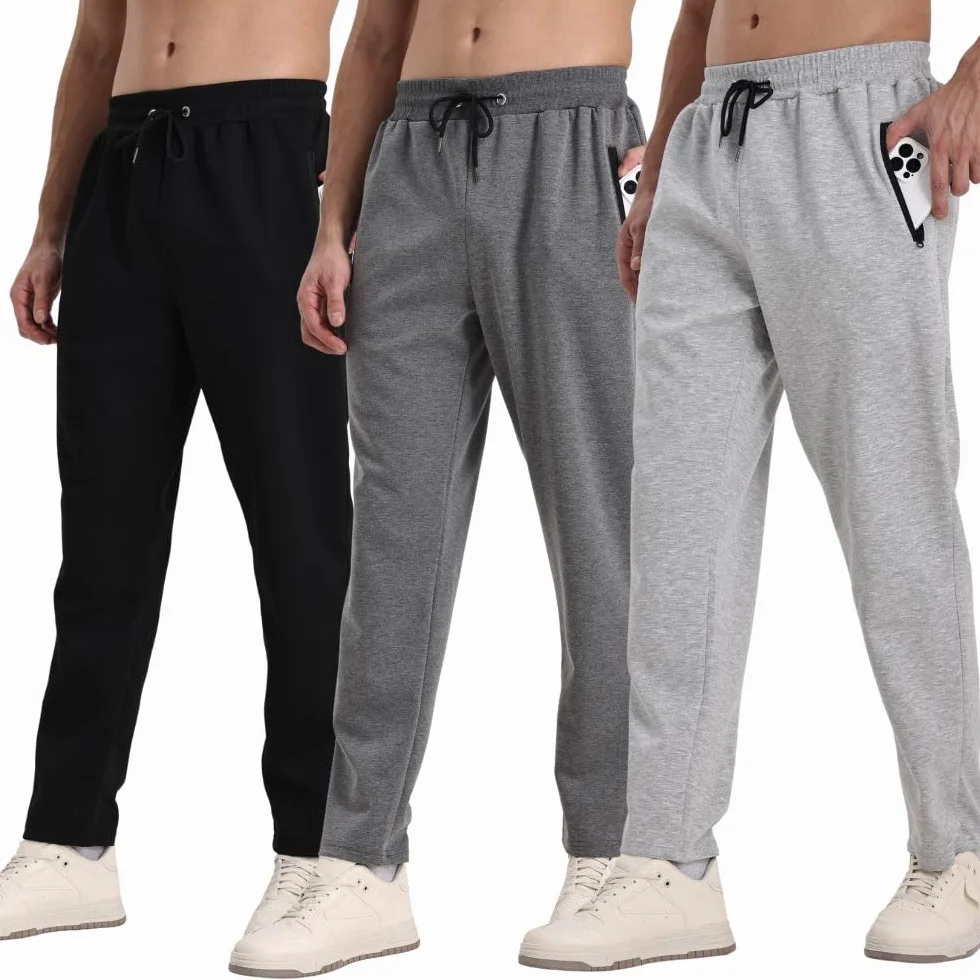Pantaloni da jogging da uomo, confezione da 3, da jogging, da uomo, sportivi, con cerniera, traspiranti e flessibili