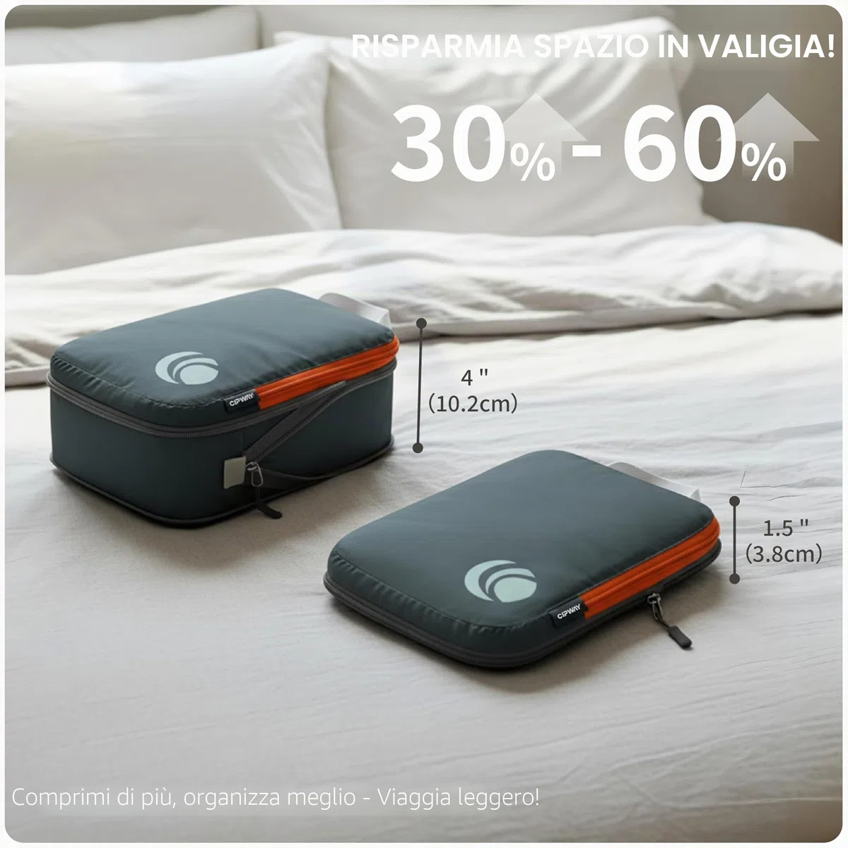 Cipway Set di cubi da imballaggio a compressione, organizer da viaggio espandibile ultraleggero per bagaglio a mano (grigio, 3 pezzi)
