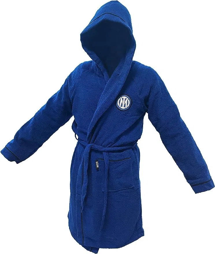 NUOVO ACCAPPATOIO CON CAPPUCCIO UFFICIALE FC INTER TG S M L XL XXL NERO AZZURRO 100% MICRO SPUGNA PURO COTONE UOMO (S - 42 / 44)