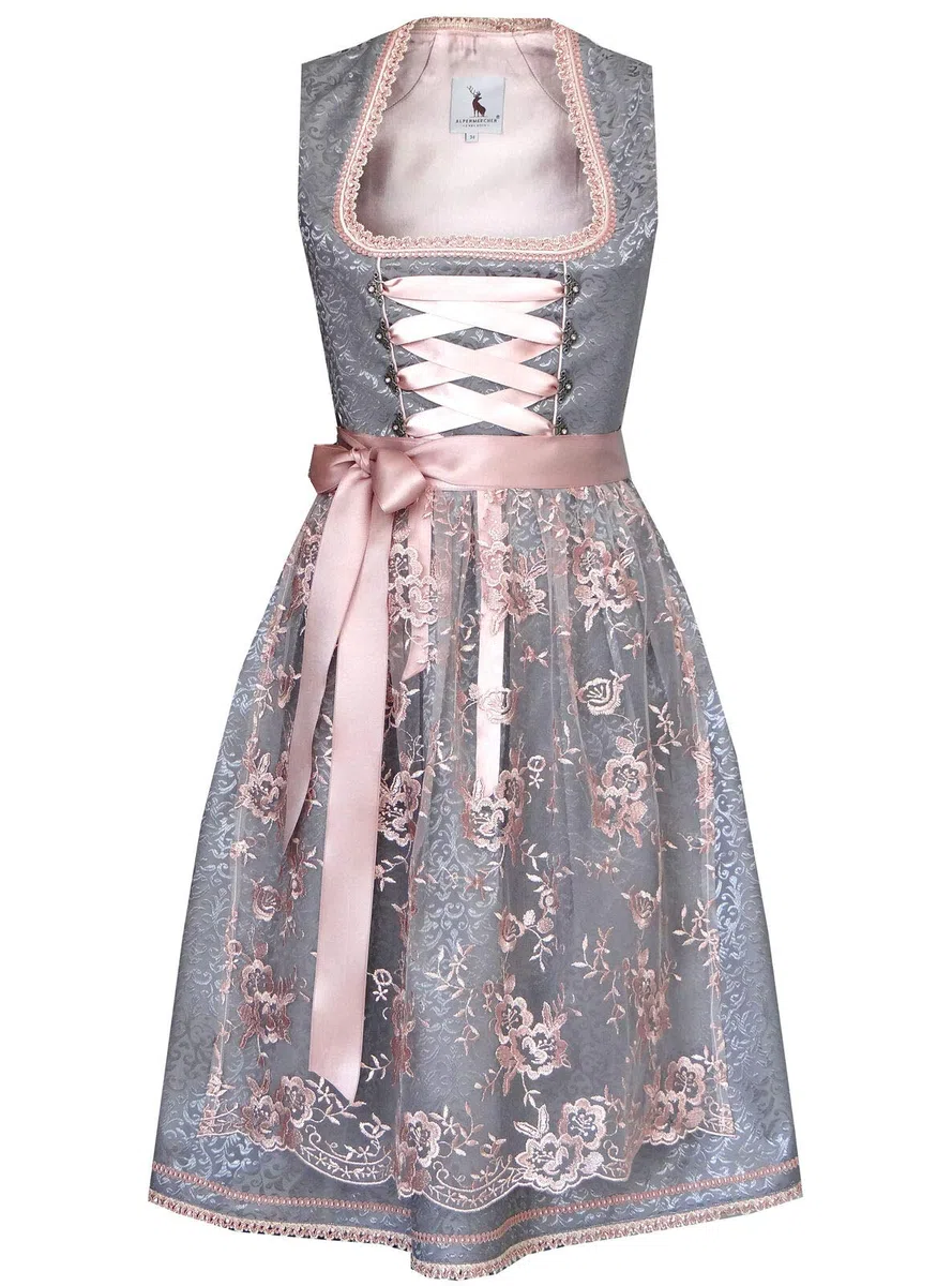 Alpenmärchen Midi Dirndl in esclusiva collezione con grembiule in pizzo, taglia 32-54 - ALM566