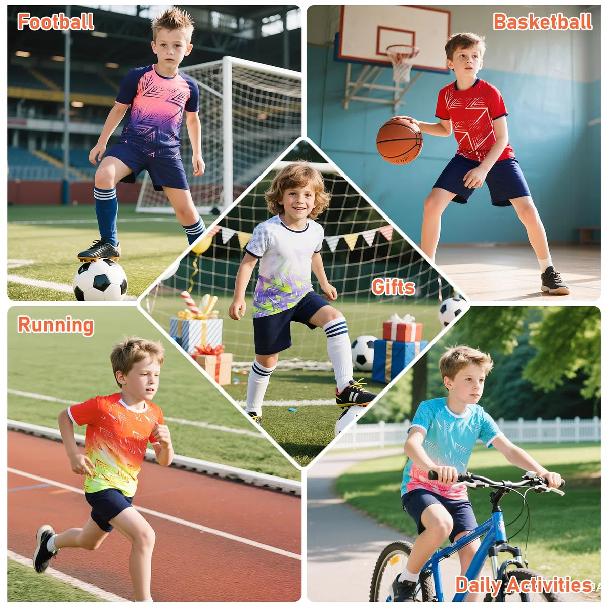 Maglia Calcio Bambino, Asciugatura Rapida Set di Magliette e Pantaloncini 2 Pezzi, Traspirante Leggero Tuta da Allenamento Calcio Completo Sportivo Basket per Ragazzi 7-13 Anni