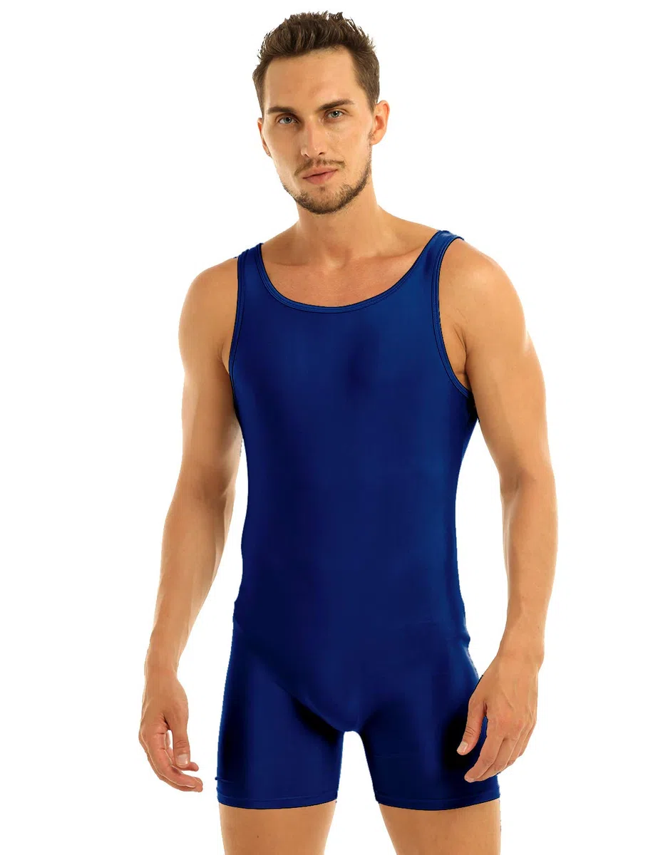 inlzdz Body Uomo da Danza Sport Tuta Intera Corta Body da Ginnastica Artistica Leotard Senza Manica Bodysuit Jumpsuit Completo Intimo Palestra Allenamento Fitness