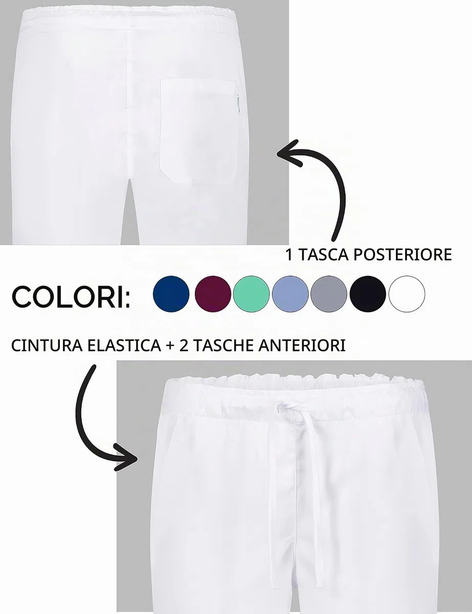 B-well ALESSI Pantaloni Sanitari Unisex per Infermieri con Elastico in vita e 3 Tasche Posteriori - Divisa Medica