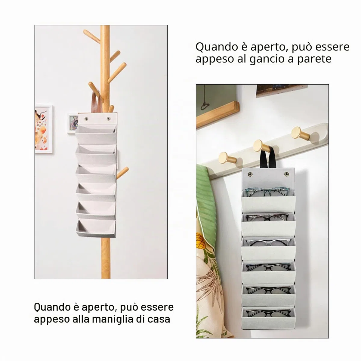 Scatola Portaoggetti Occhiali da Sole, Scatola Portaoggetti Occhiali 6 Scomparti Organizzatore per Occhiali Sole Custodia Occhiali in Pelle Occhiali Organizer da Viaggio (Nero)