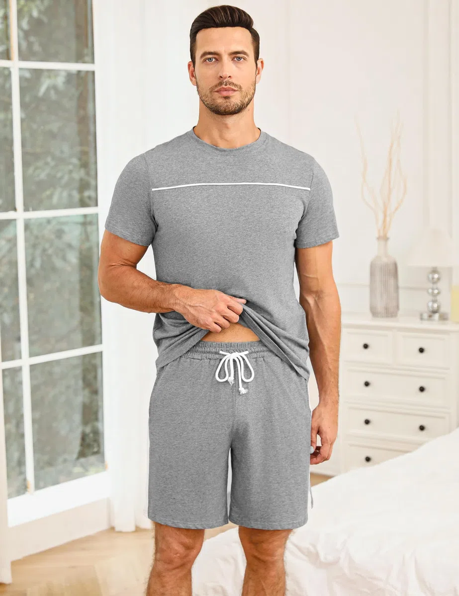 Marvmys Pigiama Uomo Cotone Pigiami Estivo Corto Pyjamas a Maniche Corte Completo Pigiami Due Pezzi Comodo e Traspirante per Casa
