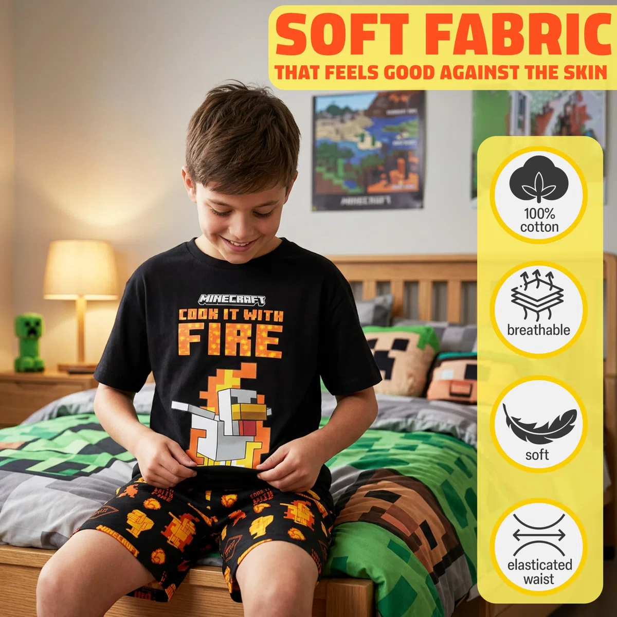 Minecraft Corto Pigiama Ragazzo, Confezione Multipla Morbido Pigiami Estivi Bambino con Maglietta e Pantaloncini, Abbigliamento Notte, Regalo Ragazzo