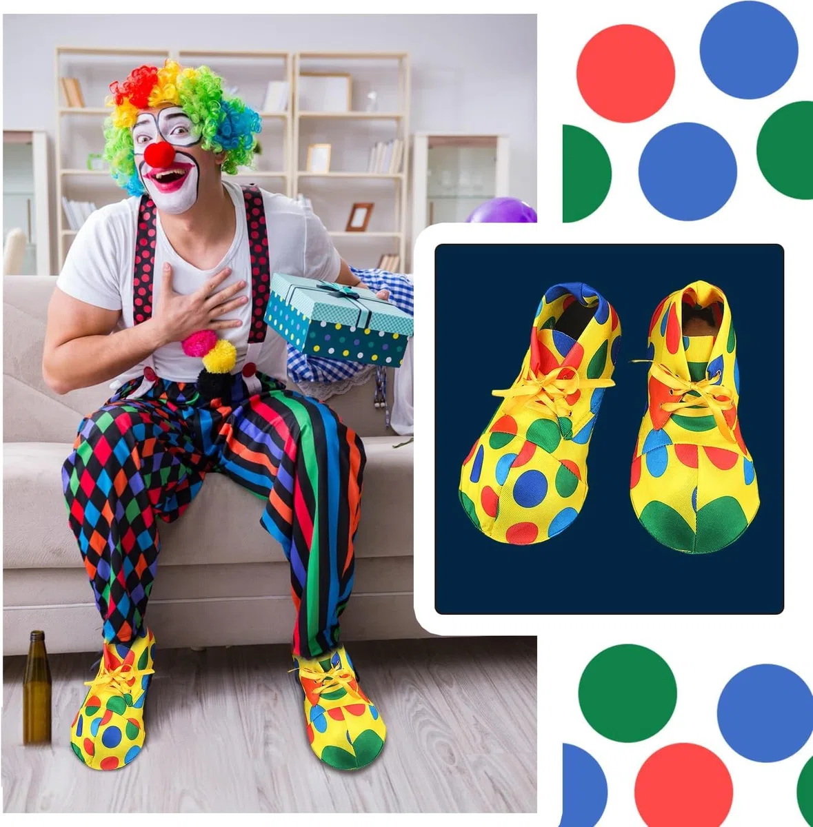 Scarpe da clown Carnevale costume da gioco costume scarpe da clown colorate adatte la performance di danza da festa di Halloween Natale Carnevale vestire gioco di ruolo teatrale