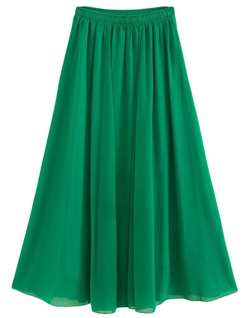 Donna Pieghettato Retro Maxi Gonna Lunga Elastica Solida Colore Gonna