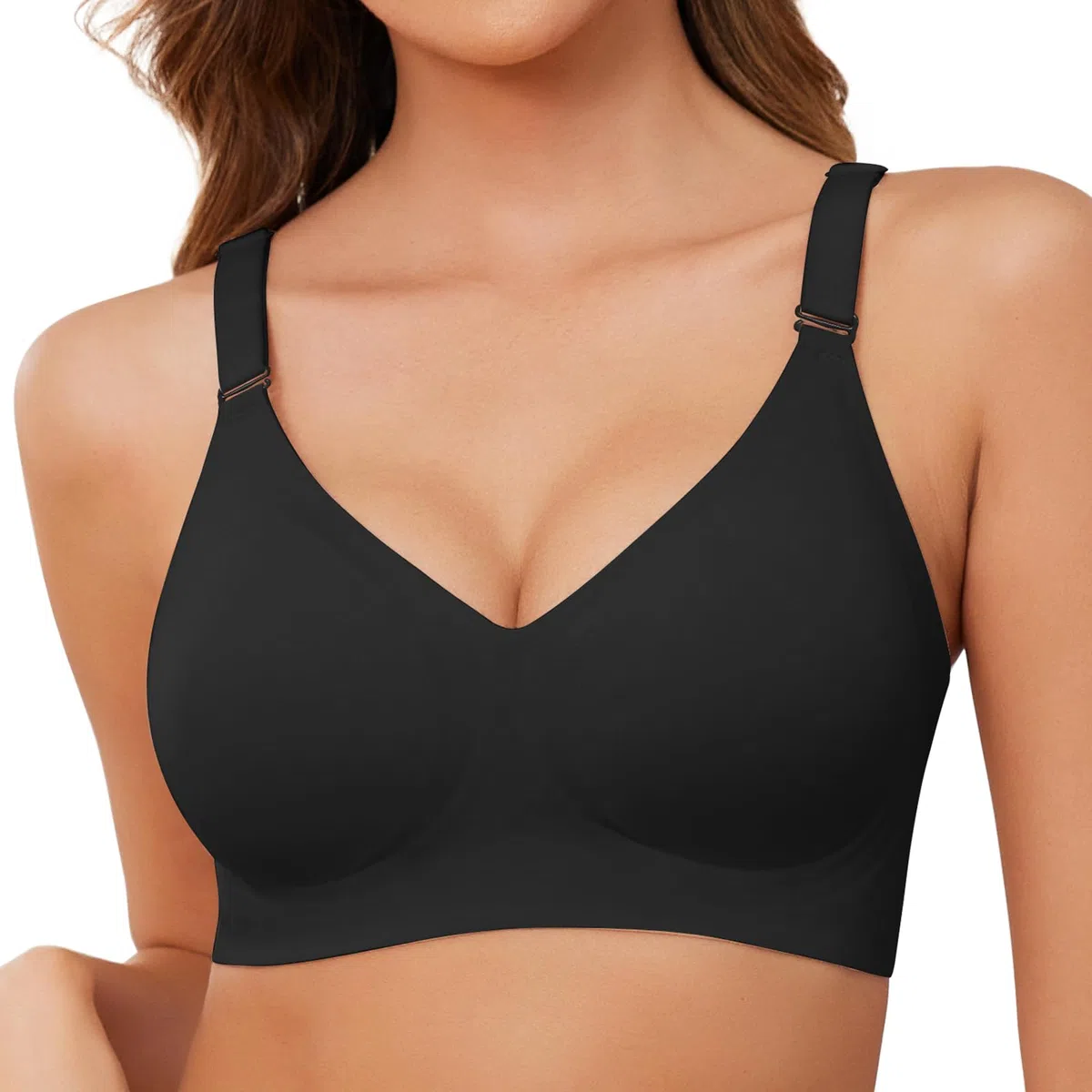 TOMEEK Reggiseno Senza Ferretto da Donna, Cuciture Comodo Reggiseno Scollo a V Bustino con Imbottitura Comfy Bralette Seamless Cinghie Regolabili Base Top Corsetto