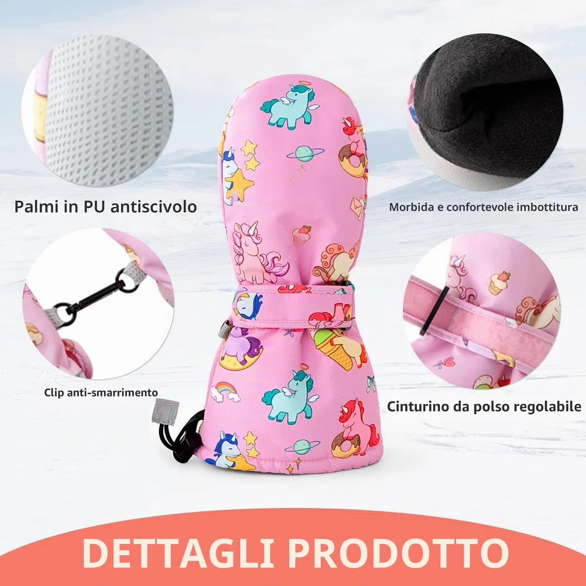 Vihir Guanti da Sci per Bambini, Guanti da Neve Bambina, Guanti Sci Bambino, Moffole Bambino Termico Antivento Impermeabile Antiscivolo Traspirante per Ragazze e Ragazzi di 2 a 10 anni