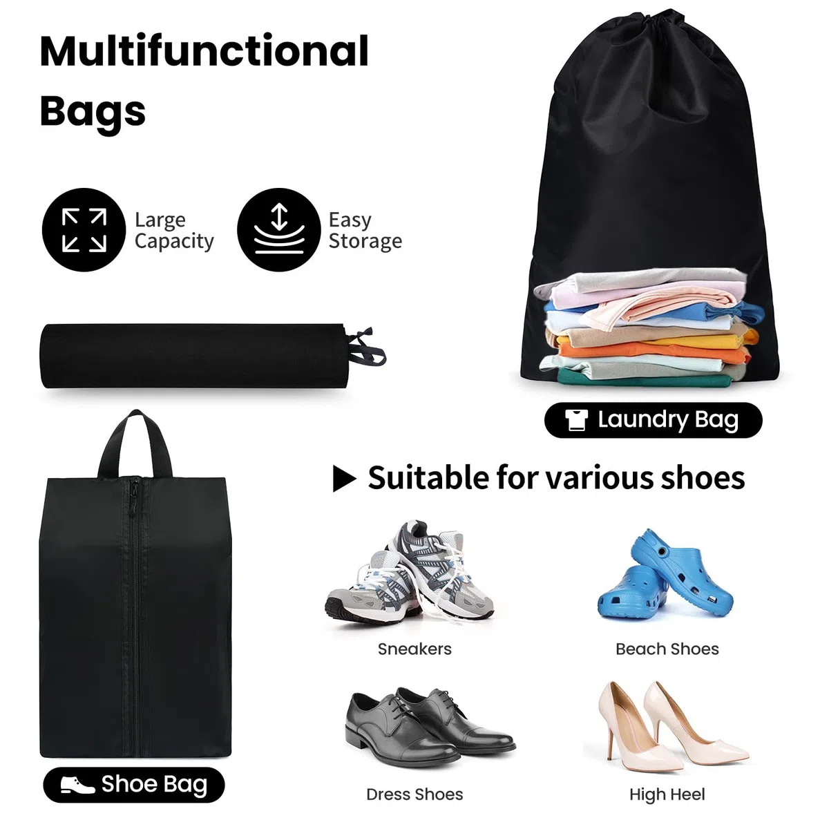Cubi da viaggio per valigia, set da 10, organizer leggeri per bagagli Cubi da viaggio per accessori da viaggio - Nero