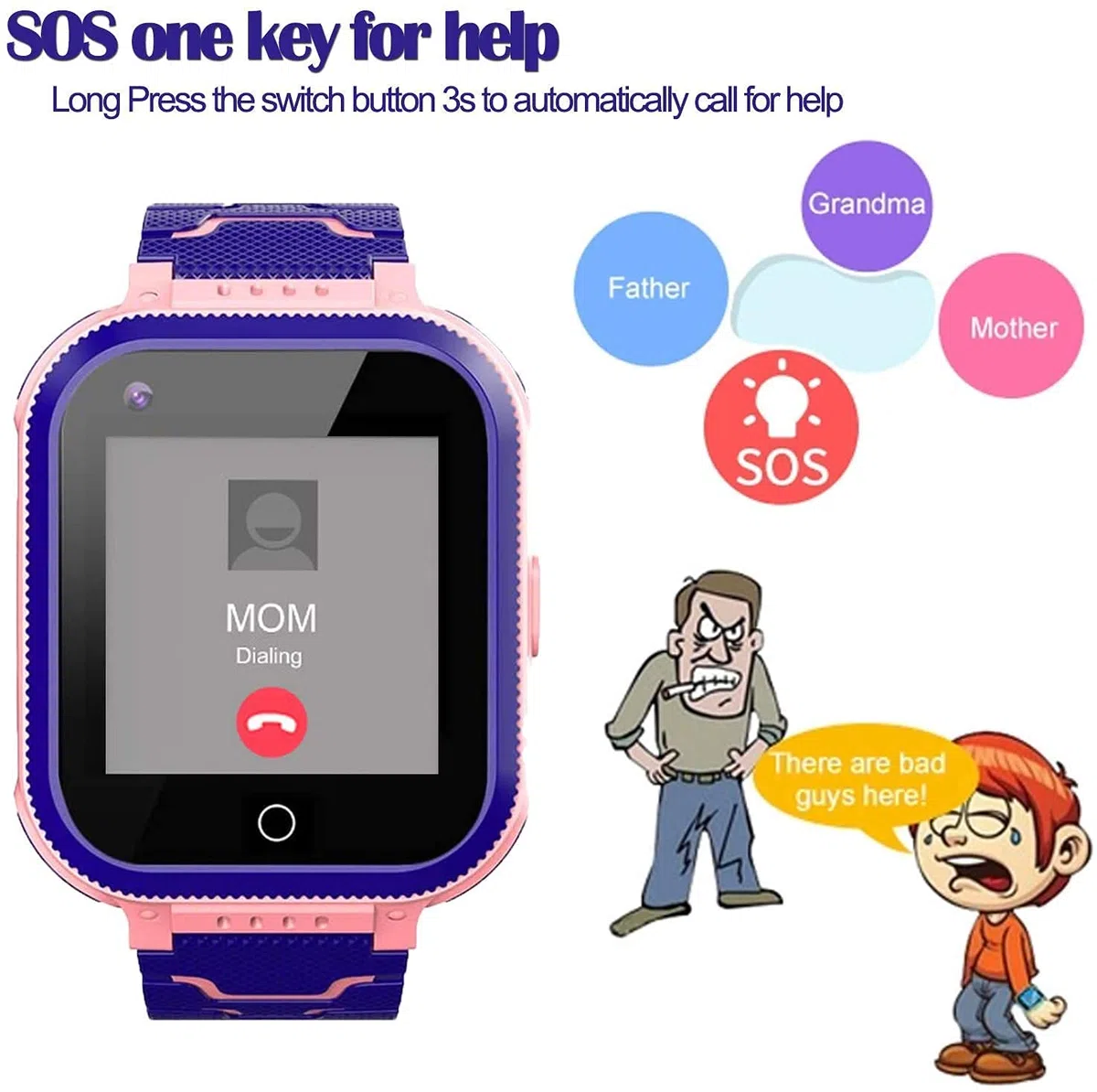 ele ELEOPTION 4G smartwatch per bambini, IP67, impermeabile, con posizione GPS, fotocamera, SOS, chiamata, contapassi, touch screen, video chat Smart Watch per ragazzi e ragazze (rosa T3)