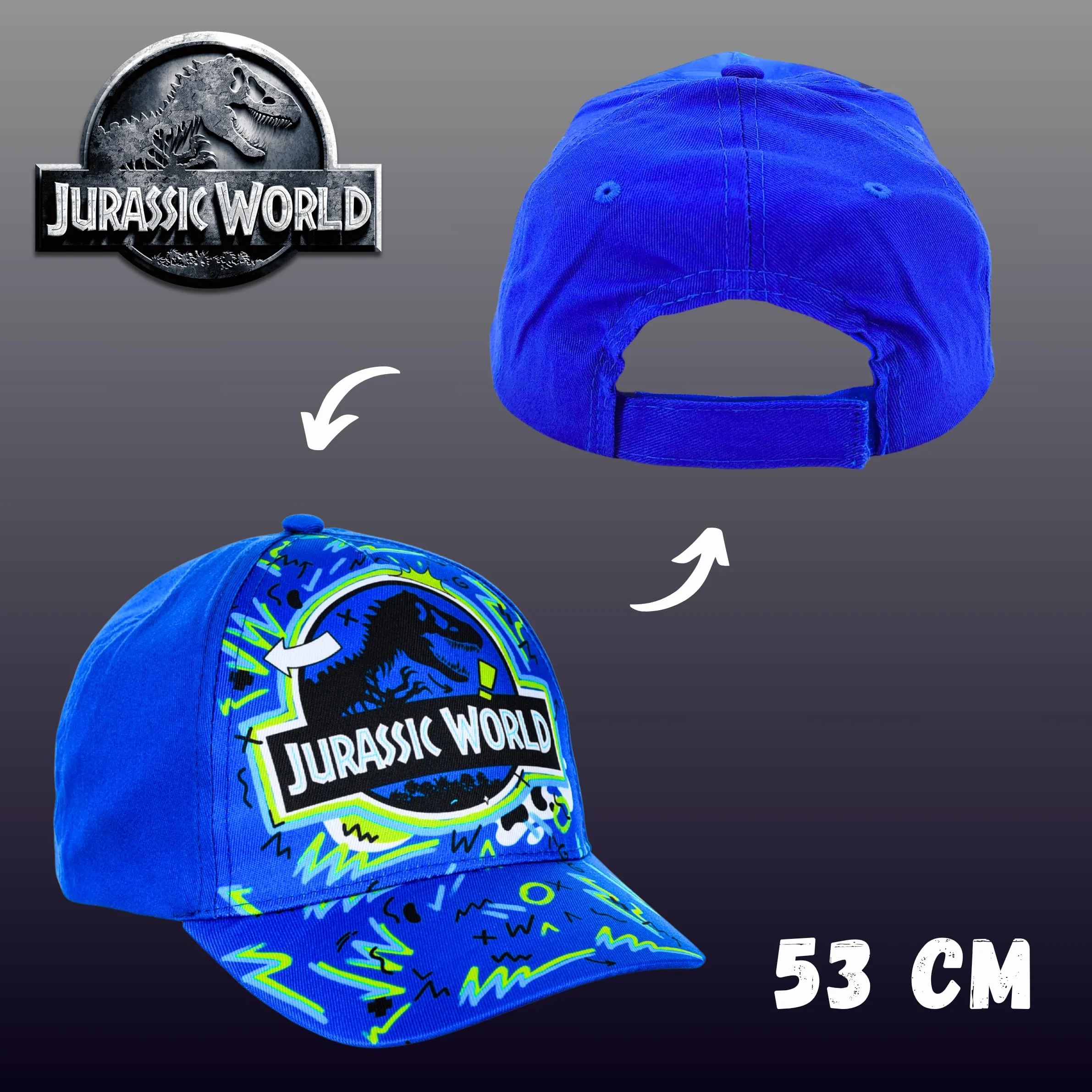 Jurassic World Cappellino Baseball e Occhiali da Sole per Ragazzi, Occhiali da Sole con Protezione UV, Cappellino Estivo per Bambino