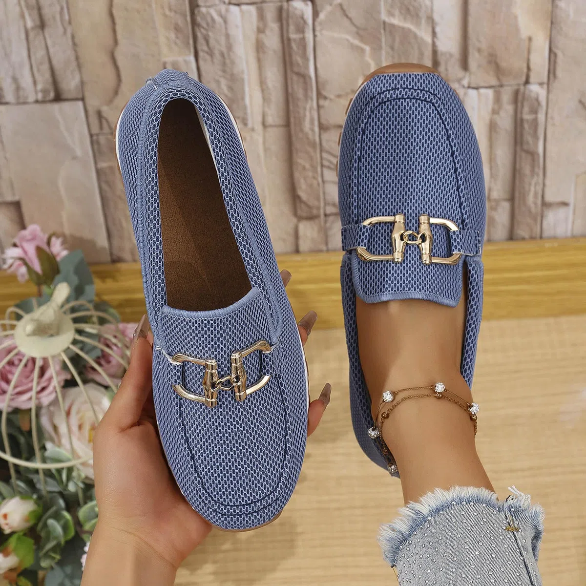 Loafer - Scarpe basse da donna con fibbia in metallo, comode mocassini, da lavoro, da donna, slippers on Loafers, per il tempo libero
