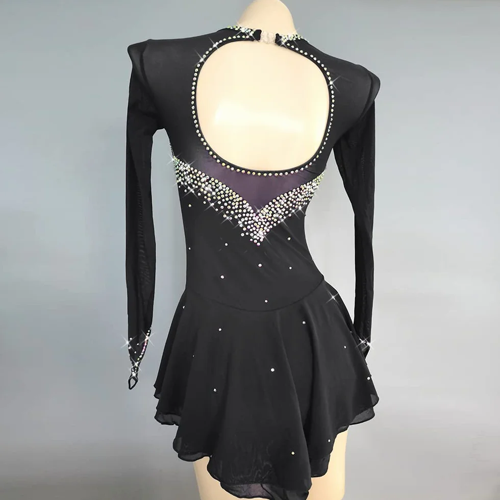 LIUHUO Gonna da Pattinaggio Artistico Blu Scuro Costume da Donna per Ragazze Semplice e generoso Pattinaggio Artistico
