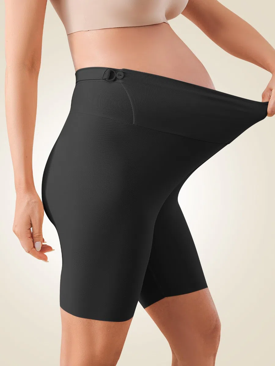 Pantaloncini Premaman,Regolabile Leggings Corti da maternità da Donna,Estivi Pantacollant Gravidanza sopra la Pancia Nero L