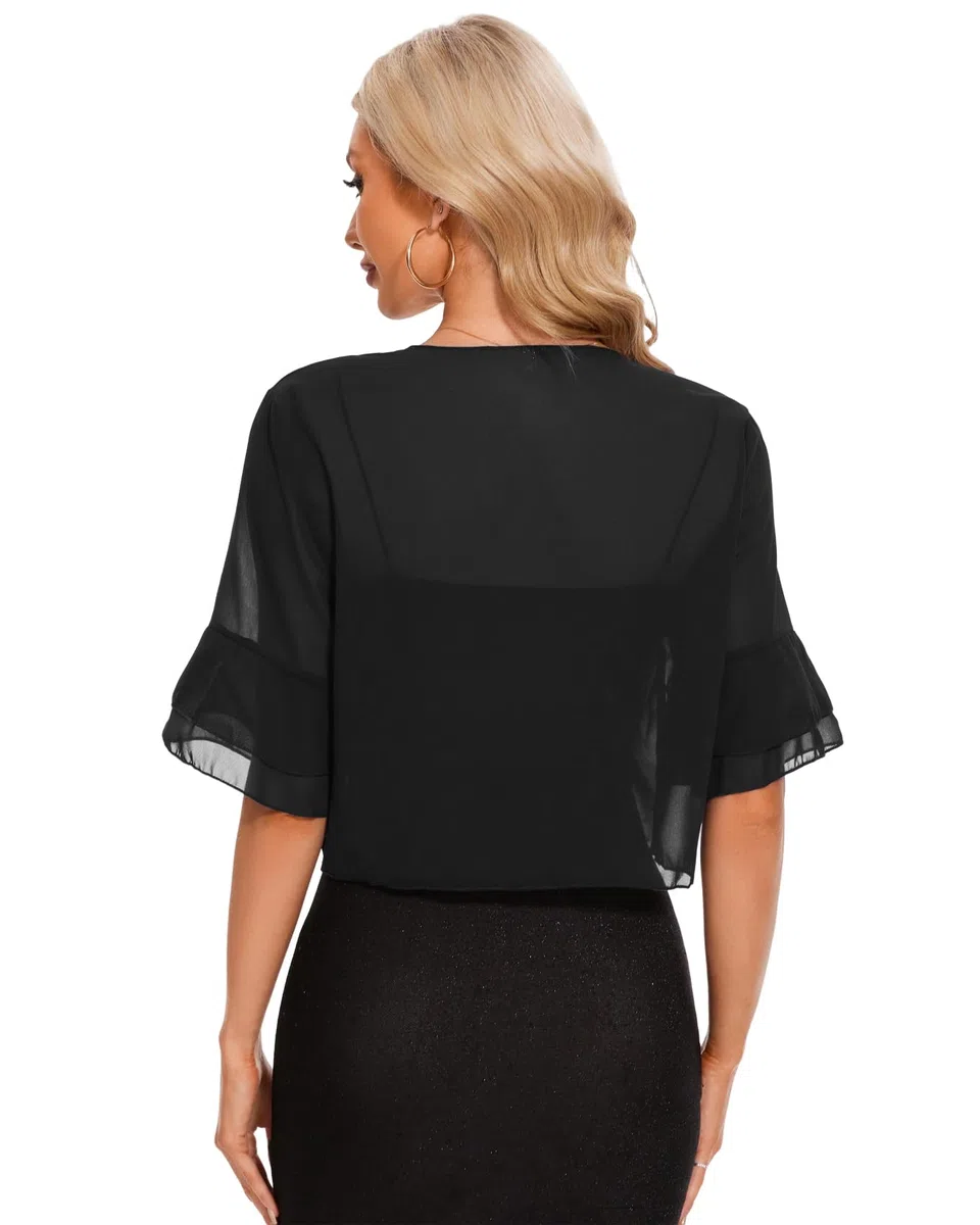Coprispalle Donna Chiffon Bolero Elegante Estivo Corta Maniche per Abito da Sera Cardigan Corto Leggero Moda Giacca Corta Aperta Shrug Casual