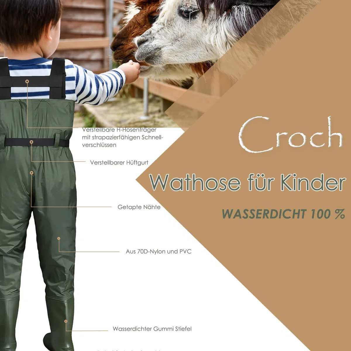 croch Pantaloni per bambini impermeabili con stivali di gomma – ideali per la pesca e le attività all'aperto