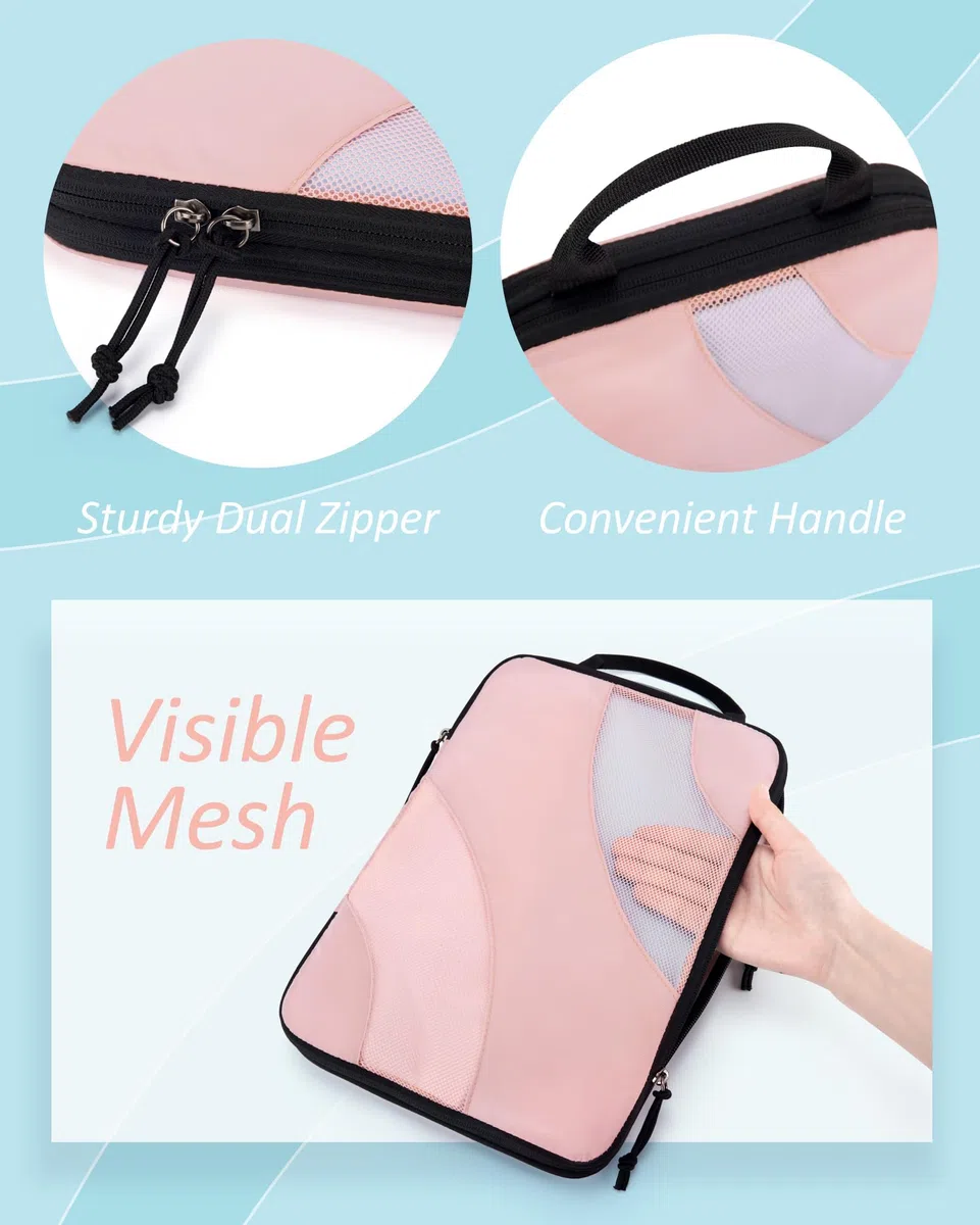 Compressione Packaging Dadi per Viaggi, BAGSMART 6 Set Viaggio Imballaggio Cubo per Valigia Compressione Valigia Organizer Bag, Colore: rosa., 4 pezzi