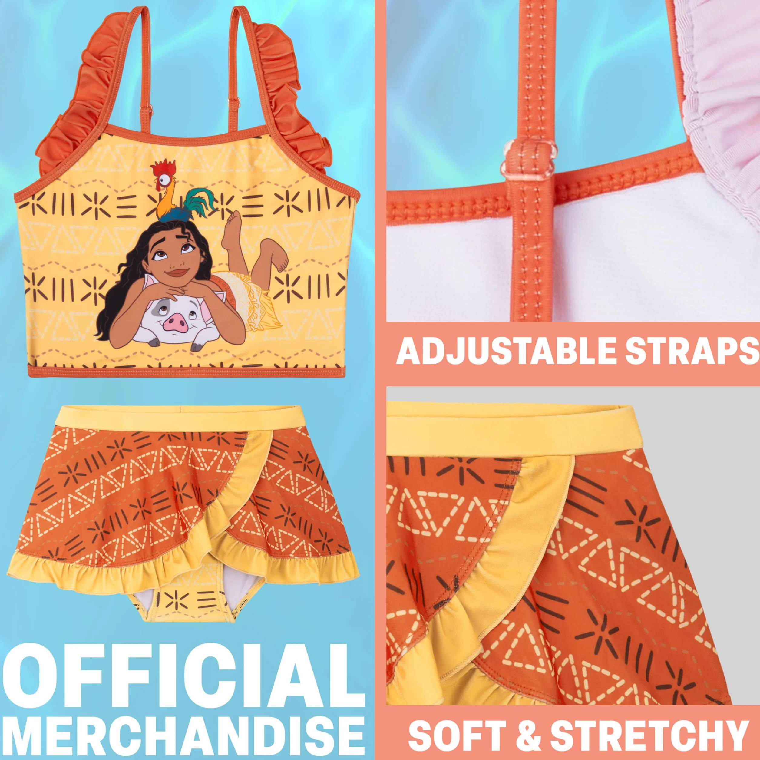Get Trend Disney Frozen | Vaiana | La Sirenetta Costume Piscina Bambina Due Pezzi, Bikini Bambina Set con Balze e Cinturino Regolabile, Regalo Ragazza