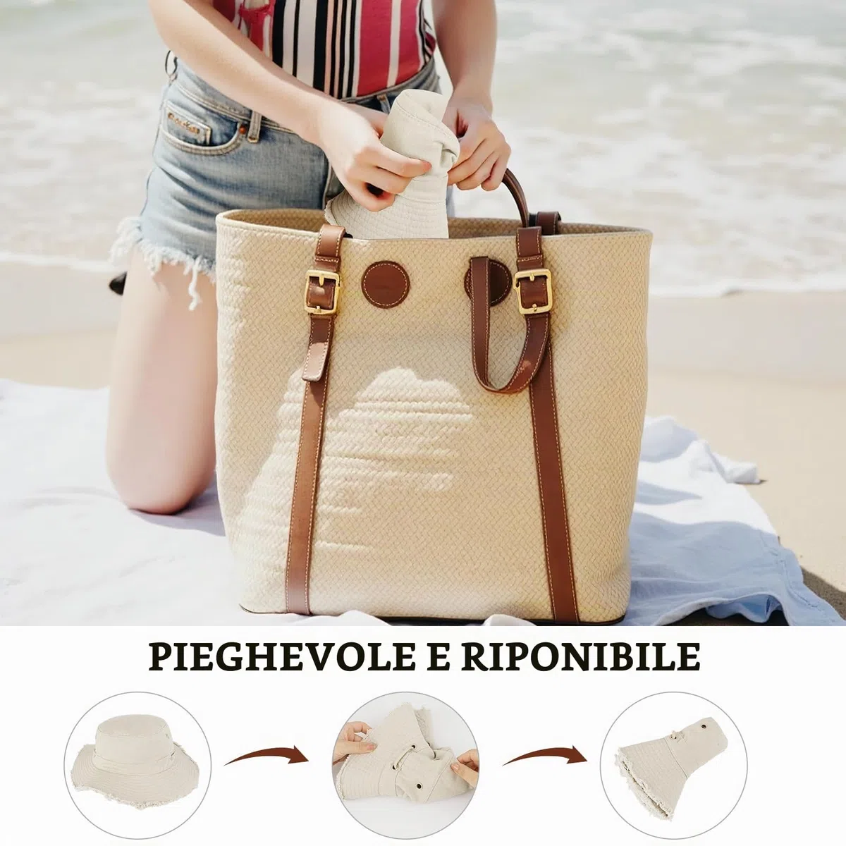 Cappello Pescatore Donna Estivo, Moda Cappello da Sole Cotone a Tesa Larga Pieghevole, UV Protezione Cappellino a Secchiello Bucket Hat da Esterno per Spiaggia All'aperto Trekking