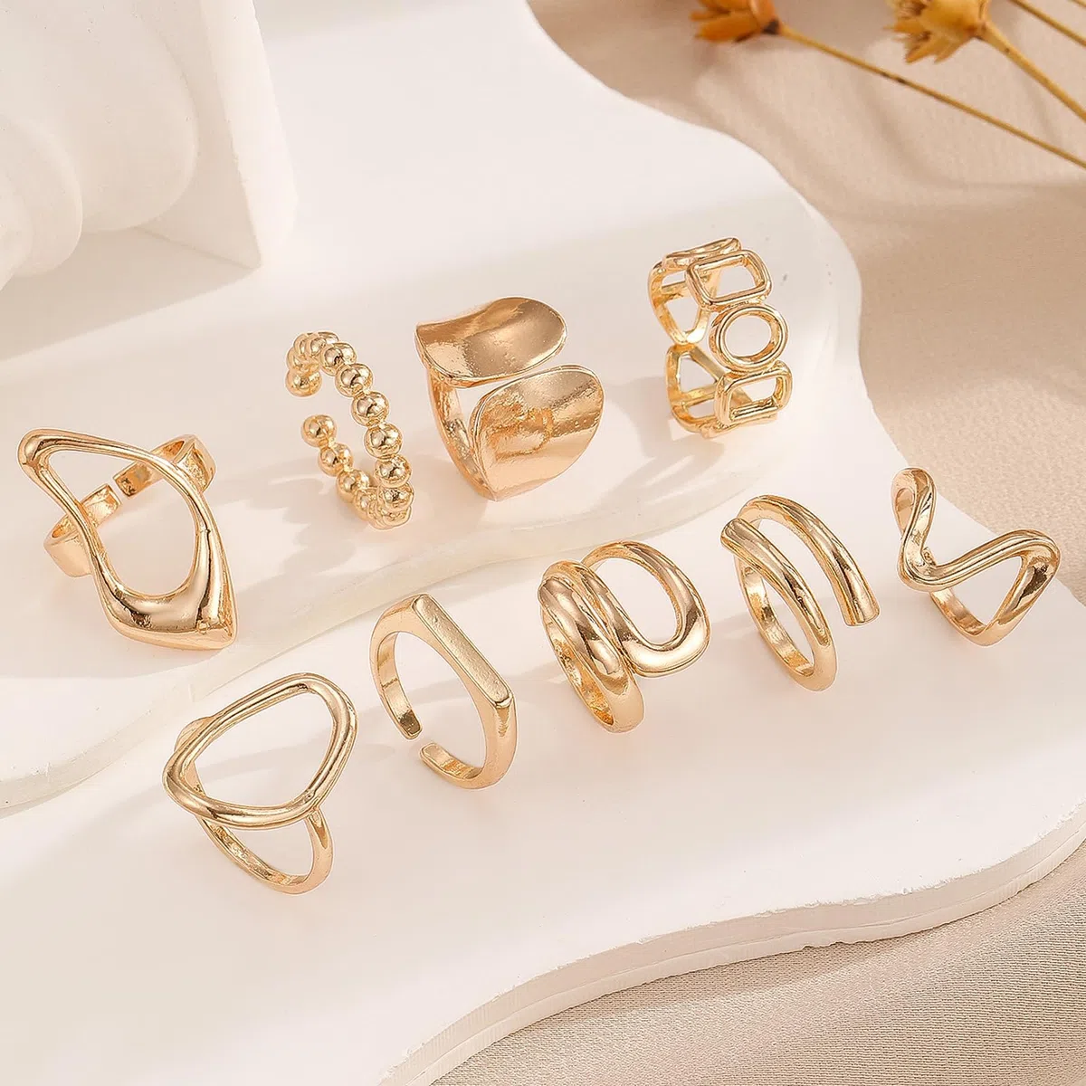 JSTHHTT 9 Pezzi Set Anelli Donna Regolabili Impilabili Boho, Anello Donna Regolabile, Cupola Anelli Aperti Spessi Anelli Regolabili, Anello Oro