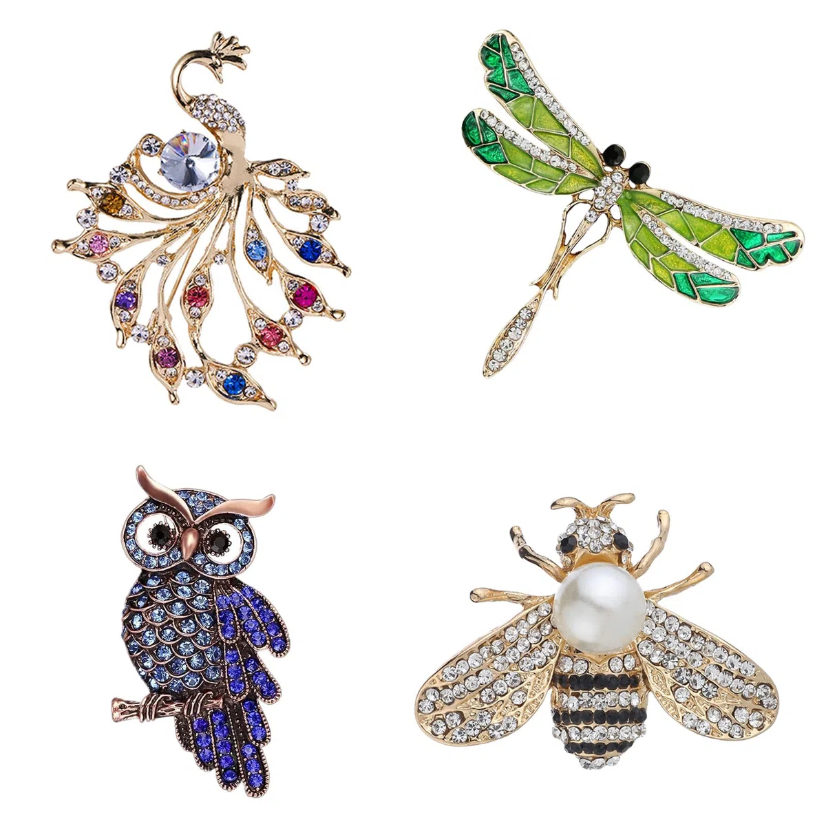 4 pcs set di spille animali da donna,spilla in cristallo a forma di animale,spilla gioiello per vestiti,set di spille da donna per festa di compleanno anniversario