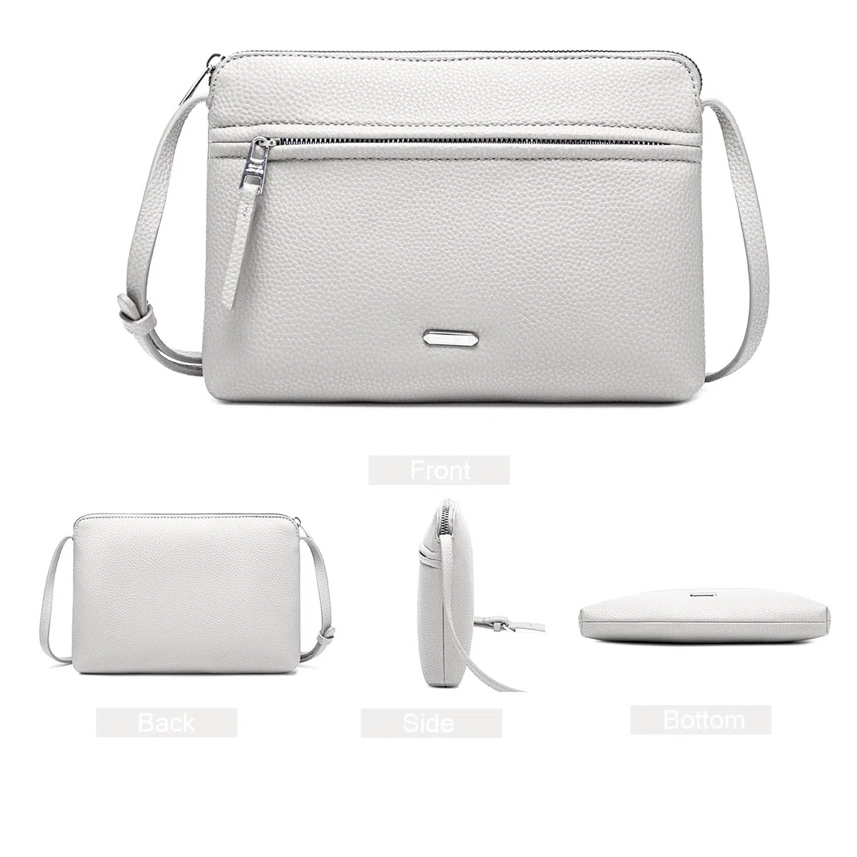 David Jones - Borsa a Tracolla Donna - Borsa a Mano Piccola Pelle PU - Borsetta Piatta 2 Scomparti - Borsa Lavoro Viaggio Telefono Quotidiana - Bianco
