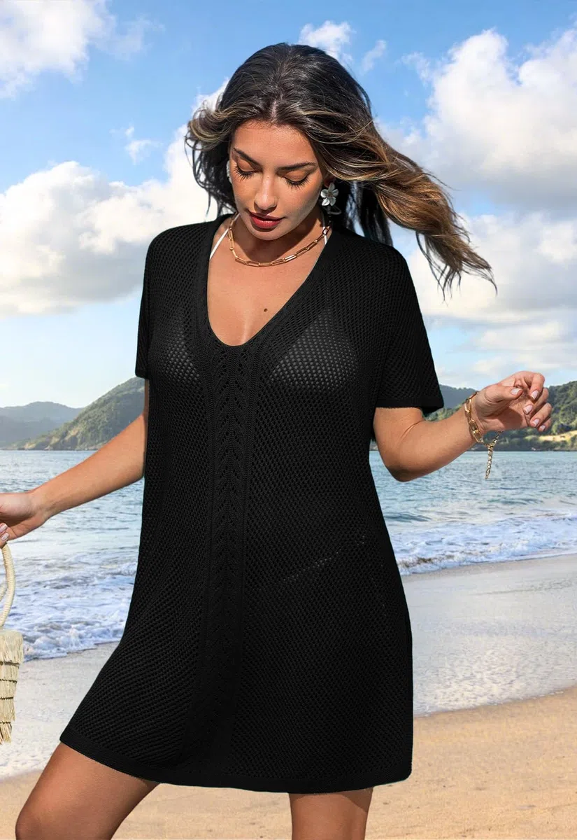Rayson Copricostume Donna Mare Estiva Scollo a V Abito da Spiaggia Crochet Traforata Corta Casual Bikini Cover Up Vestito